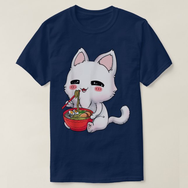 Kawaii Anime Cat Ramen Bowl Japanese Noodles Lover T-Shirt (Design Front)