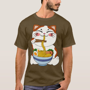 Kawaii Anime Cat Ramen Noodle Women Men Teen Boys  T-Shirt
