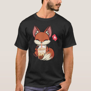 Kawaii Anime Fox Drinking Boba Bubble Tea Japanese T-Shirt