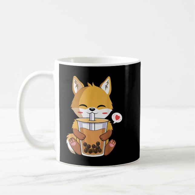 Kawaii Anime Fox Drinking Boba Bubble Tea Lover  Coffee Mug (Left)