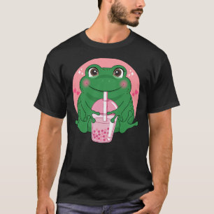 Kawaii Anime Frog Drinking Boba Tea Bubble Tea Cut T-Shirt