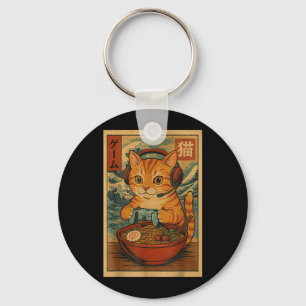 Kawaii Anime Gamer Cat Ramen Retro Japanese Gaming Key Ring