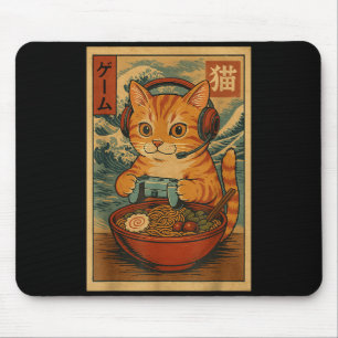 Kawaii Anime Gamer Cat Ramen Retro Japanese Gaming Mouse Pad