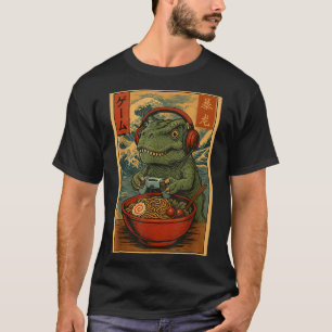 Kawaii Anime Gamer T-rex Ramen Retro Japanese Gami T-Shirt