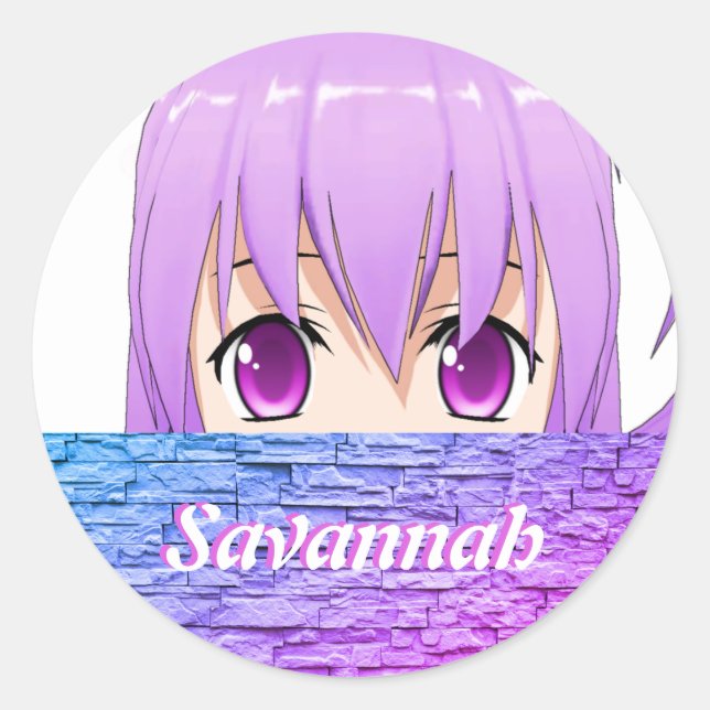 Kawaii Anime Girl cute sweet pink name Classic Round Sticker (Front)