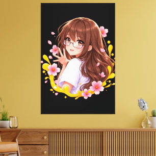 Kawaii Anime Girl Sakura Cherry Blossom Canvas Wal Print
