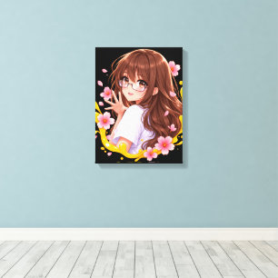 Kawaii Anime Girl Sakura Cherry Blossom Canvas Wal Print