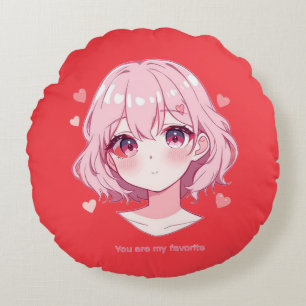 Kawaii Anime Girl Valentine Sweatshirt Round Cushion