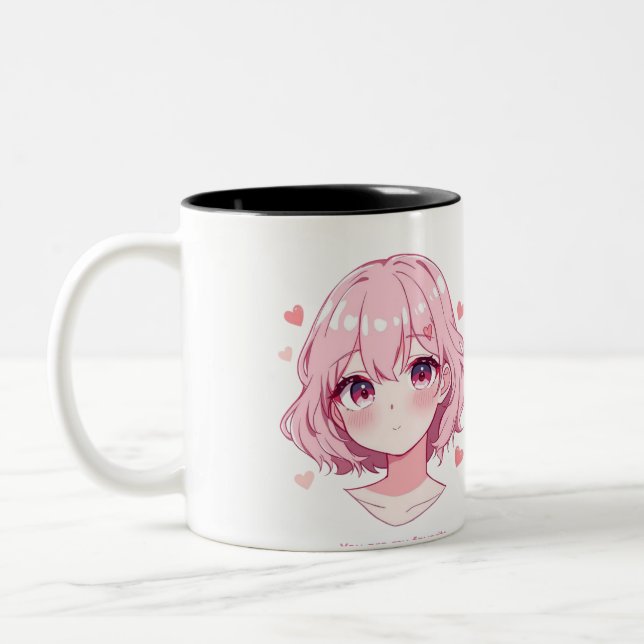 Kawaii Anime Girl Valentine Sweatshirt Two-Tone Coffee Mug (Left)