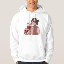 Kawaii Anime Girl with Chocolate Milkshake & Pink 