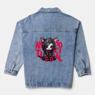 Kawaii Anime Gothic Cat Chibi Antisocial Hera Grun Denim Jacket