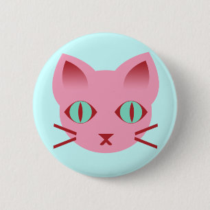 Kawaii Anime Kitty Cat Pink Teal Red 6 Cm Round Badge