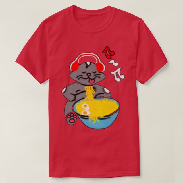 Kawaii Anime Kitty Cat With Music Headphones Ramen T-Shirt (Design Front)