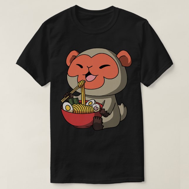 Kawaii Anime Macaque Monkey Asian Noodles Japanese T-Shirt (Design Front)