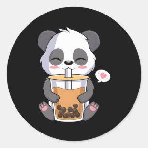 Kawaii Anime Panda Drinking Boba Bubble Tea Classic Round Sticker