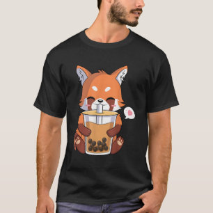 Kawaii Anime Red Panda Drinking Boba Bubble Tea T-Shirt
