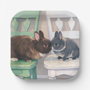 Kawaii Anime Two Bunnies Paper Plates; Set of 8 Paper Plate