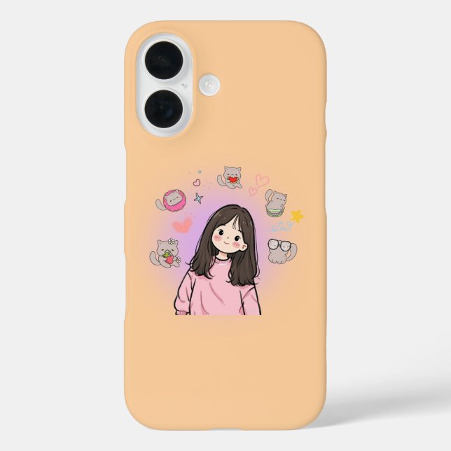 Kawaii Anime Woman & Cat Case (Back)
