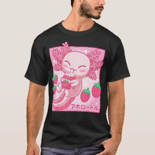 Kawaii Aolotl Strawberry Milk Shake Carton Japanes T-Shirt