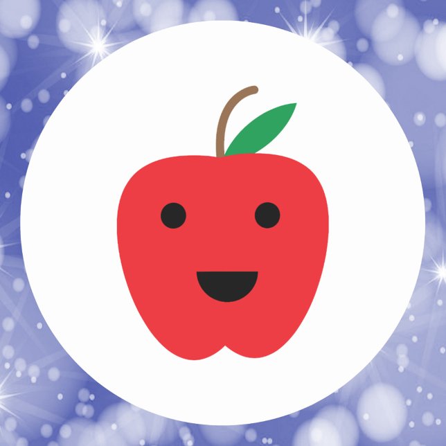 Kawaii Apple Red Cute Classic Round Sticker (A sticker with a cute red kawaii apple)