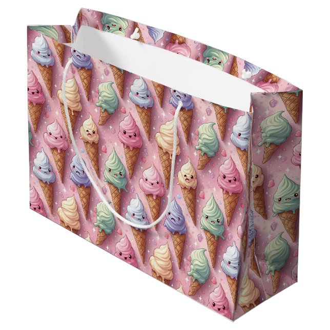Kawaii Art Ice Cream Cones Large Gift Bag (Back Angled)