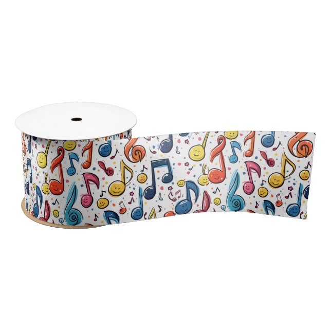 Kawaii Art Musical Notes Abstract Satin Ribbon (Spool)