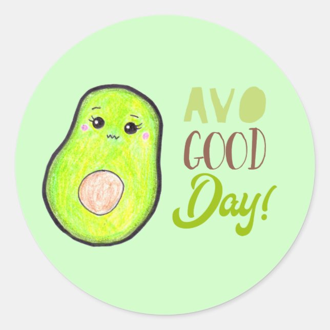 Kawaii avocado avo good day cute fruit food health classic round sticker (Front)