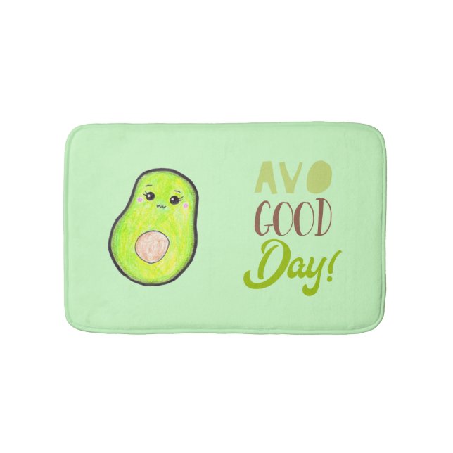 kawaii avocado avo good day green typography bath mat (Front)