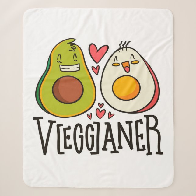 Kawaii Avocado Egg Pattern Personalised Sherpa Blanket (Front)