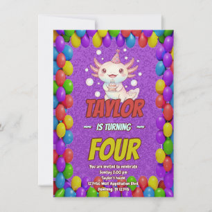 Kawaii Axolotl Adult Birthday Invitation