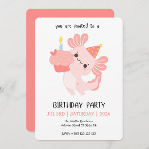 Kawaii Axolotl Birthday Party Invitation