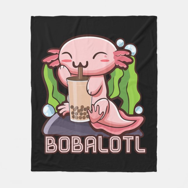 Kawaii Axolotl Cute Boba Tee Bubble Tea Anime Girl Fleece Blanket (Front)