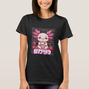Kawaii Axolotl Drinking StrawberryMilk Cute Pastel T-Shirt