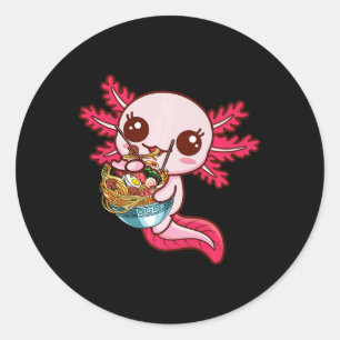 Kawaii Axolotl Eat Ramen Japanese Anime Noodles Ki Classic Round Sticker