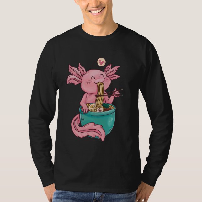 Kawaii Axolotl Eating Ramen Noodles Anime For Girl T-Shirt (Front)