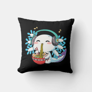 Kawaii Axolotl Eating Ramen Noodles Anime Kids Boy Cushion