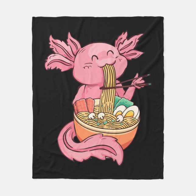 Kawaii Axolotl Eating Ramen Noodles Anime Kids Gir Fleece Blanket (Front)