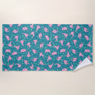 Kawaii Axolotl in Ocean Beach Towel