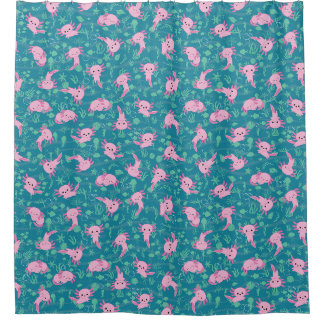 Kawaii Axolotl in Ocean Shower Curtain