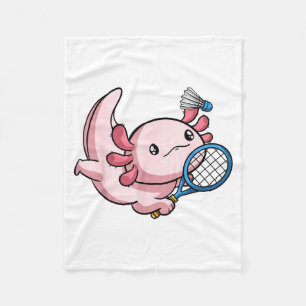 Kawaii Axolotl Pun Funny Badminton Player  Fleece Blanket