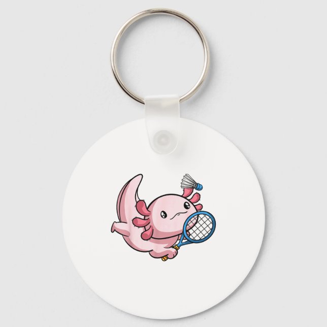 Kawaii Axolotl Pun Funny Badminton Player  Key Ring (Front)