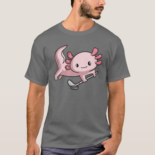 Kawaii Axolotl Pun Funny Hockey Player T-Shirt (Front)