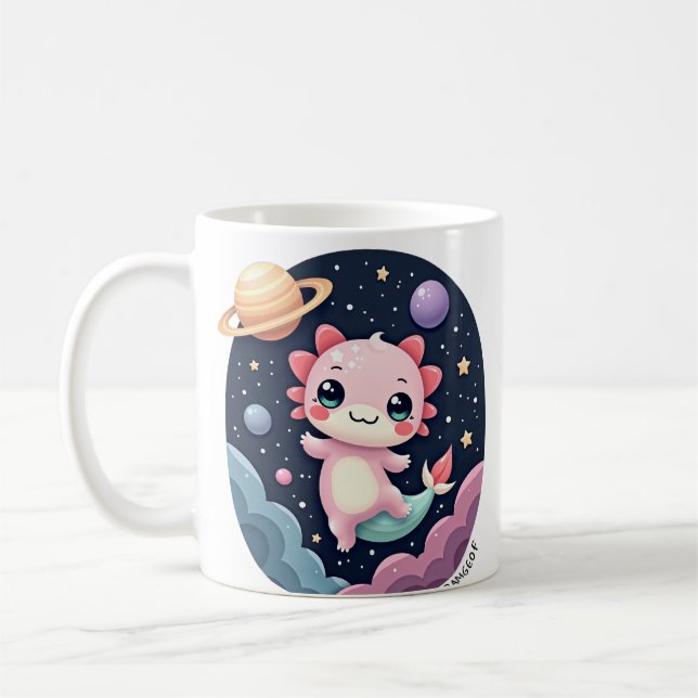 Kawaii Axolotl Space Galaxy Cosmic Stardust Planet Coffee Mug (Left)
