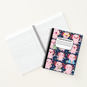 Kawaii Axolotl spiral composition notebook