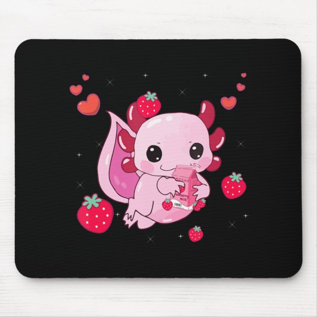 Kawaii Axolotl Strawberry Milk Shake Anime Gift Gi Mouse Pad (Front)