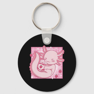 Kawaii Axolotl Strawberry Milk Shake Carton Japane Key Ring