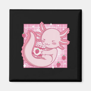 Kawaii Axolotl Strawberry Milk Shake Carton Japane Magnet