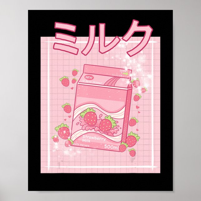 Kawaii Axolotl Strawberry Milk Shake Carton Japane Poster (Front)