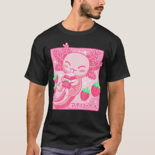 Kawaii Axolotl Strawberry Milk Shake Carton Japane T-Shirt