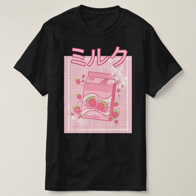 Kawaii Axolotl Strawberry Milk Shake Carton Japane T-Shirt (Design Front)
